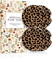 Elegant Car Coasters 4 Pcs Classic Brown Leopard Car Accessories Ceramic Car C