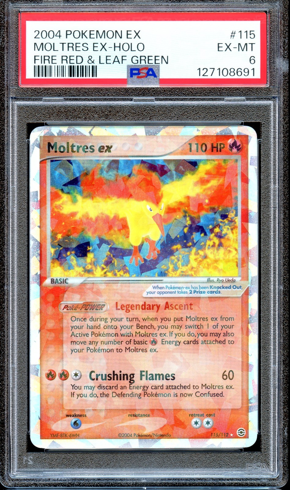 PSA 6 Moltres EX 115/112 Secret Rare Fire Red & Leaf Green EX Pokemon Card Holo