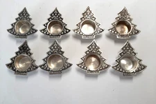 Lot of 8 Silver Plated Tea Light Votive Christmas Tree Candle Holders 3.5" x 4"