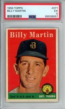 1958 Topps Billy Martin baseball card, graded EX 5, #271 in the set Tigers