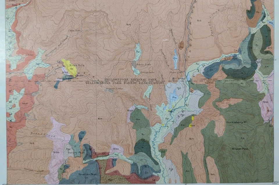 Vintage 1896 USGS YELLOWSTONE NATIONAL PARK WYOMING Map ~ Antique OLD FAITHFUL - Image 3 of 4