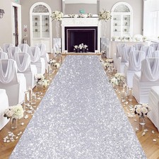 Silver Aisle Runner: 2FT 15FT Sequin Fabric - Sparkly Carpet Runner for Chr