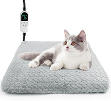 Smart Heated Pet Bed - 12 Timer Settings - Anti-Chew Cord - Plush Gray