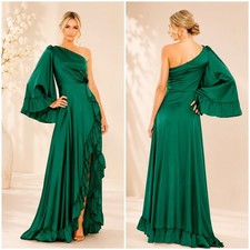 Mac Duggal 55950 Emerald Green One shoulder Maxi Gown Dress Size 14 Retail 498