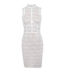 House of CB Caitlyn Lace Bodycon Dress Size Large White Sleeveless Mock Neck