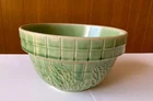 Vintage green glazed bowl, Wheat/leaf pattern likely McCoy 1930s or 1940s