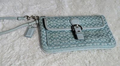 Vintage Coach Soho Teal Blue Jacquard Signature Mini C Wristlet | eBay
