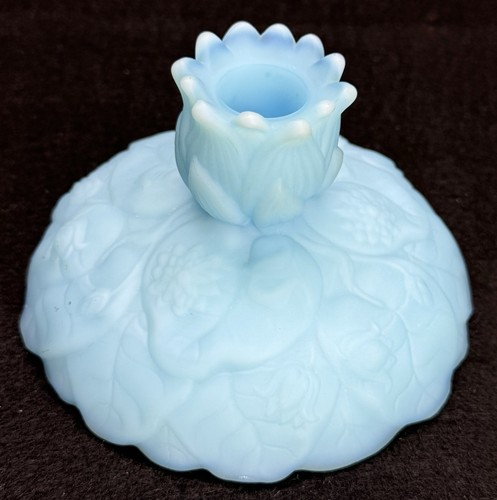 Vintage Fenton Satin Blue Custard Glass Water Lily Pattern  Candle Stick Holder