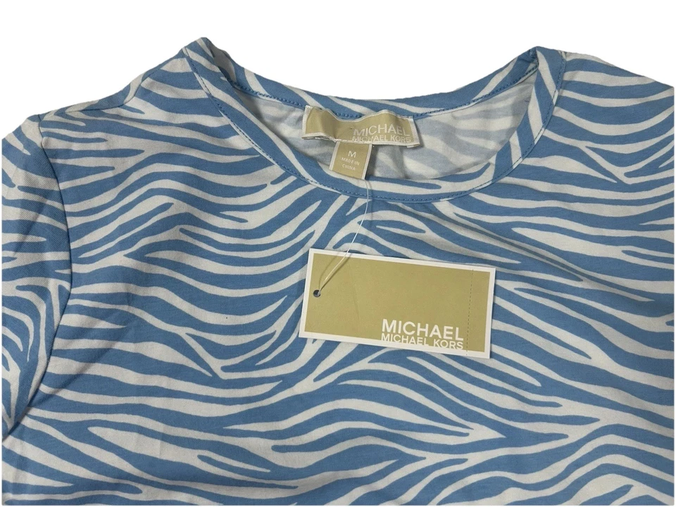 Camisa para mujer Michael Kors manga corta azul blanco patrón ondulado talla mediana nueva con etiquetas Foto 3 de 4