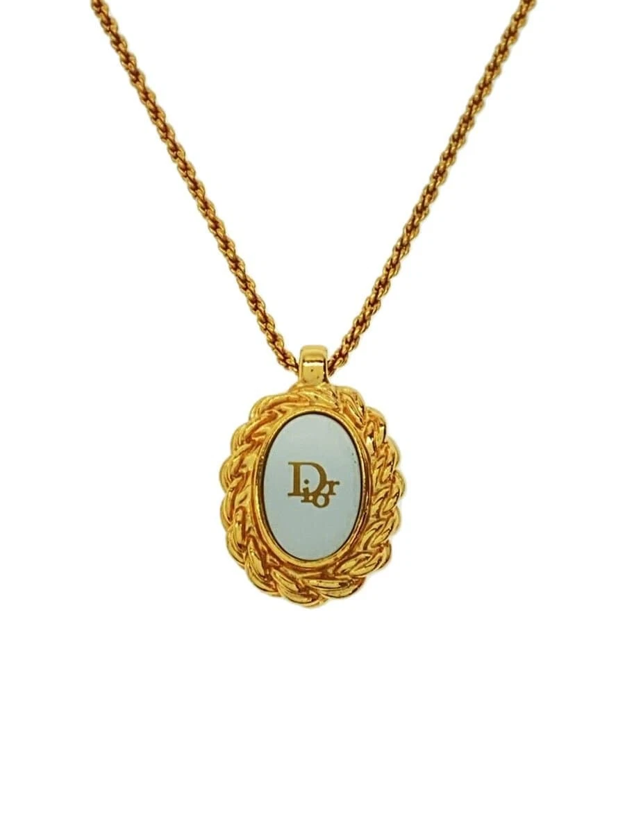 Christian Dior années 90 ~ collier pendentif plaque logo    haut femme doré