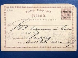 1873 L3 CHEMNITZ LEIPZIG Bahnpost 5.10. III ab Geithain Richard Meyer DR P1