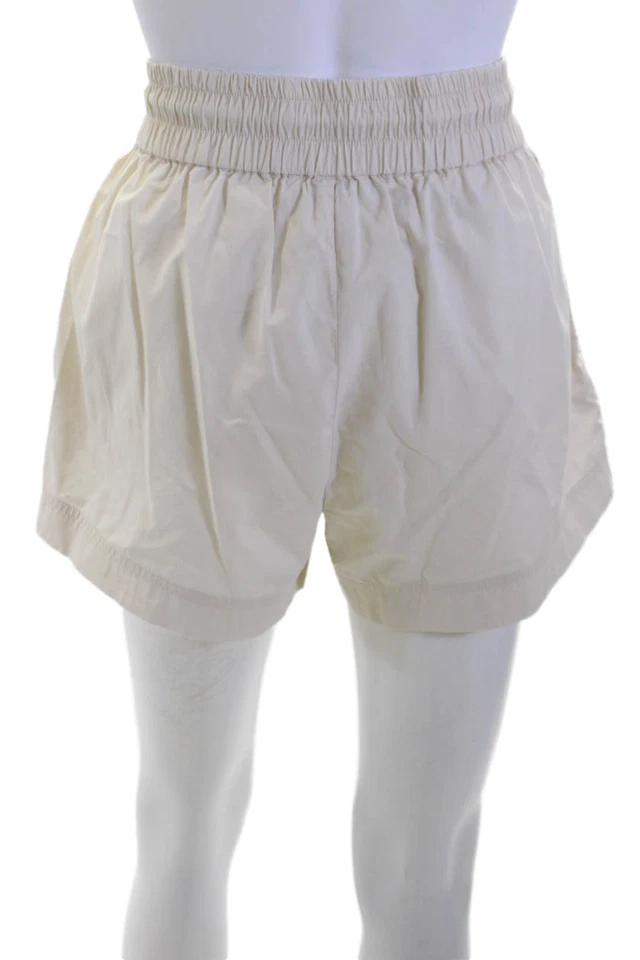 Bermuda moletom unissex bege com cordão algodão praia maciça tamanho P - Imagem 3 de 4