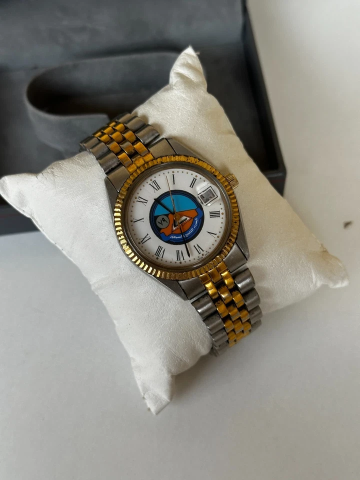 RELOJ GIRATORIO VINTAGE ROTARIO REAL ARABIA SAUDITA EJÉRCITO KSA 79º ESCUADRÓN CON CAJA DOS TONOS Foto 3 de 4