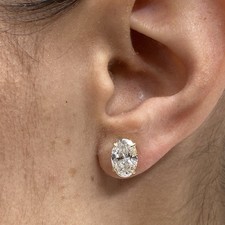 Diamond Stud Earrings Oval 3 Ct VVS2 E IGI Certified Lab created 14k Yellow Gold