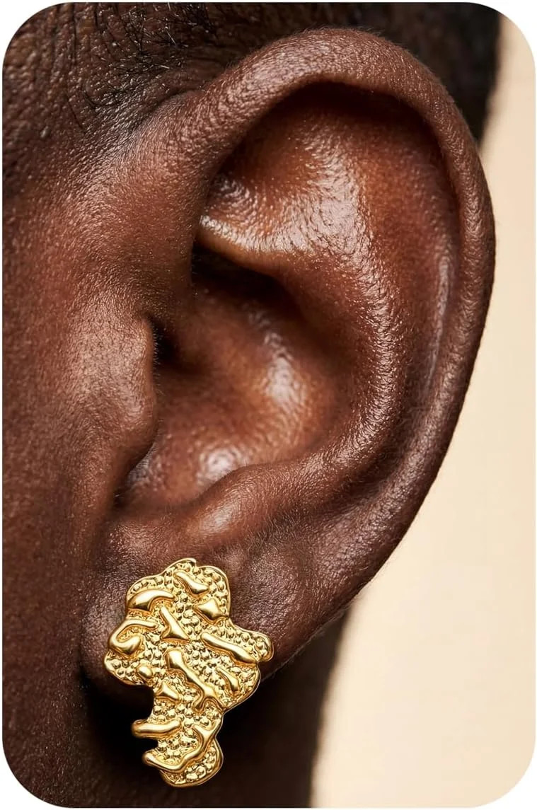 925 Sterling Silver Post Nugget Earrings for Men Hypoallergenic 14K Gold Plated