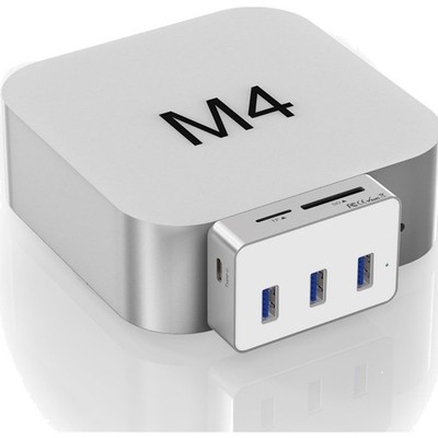 Mac mini M4 Dock 6-in-1 Hub USB-C SD/TF USB-A 3x Aluminium Silber