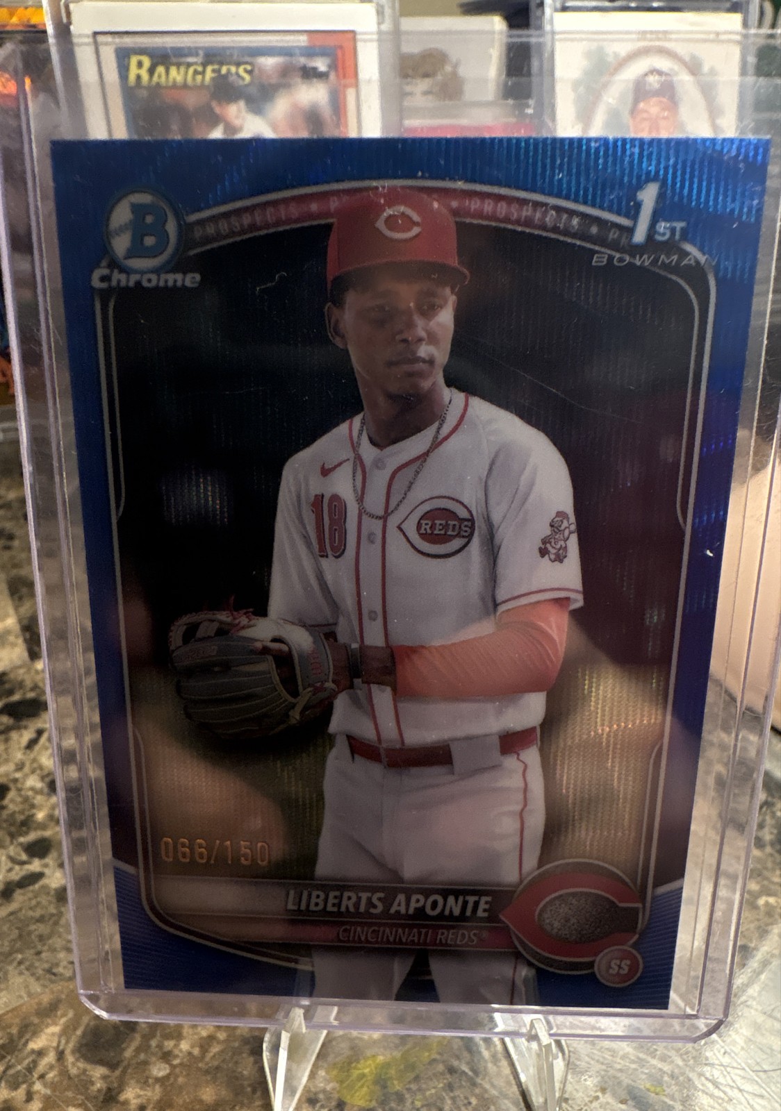 2025 Bowman Chrome - Liberts Aponte #BCP-174 Blue Wave Refractor /150 (RC)