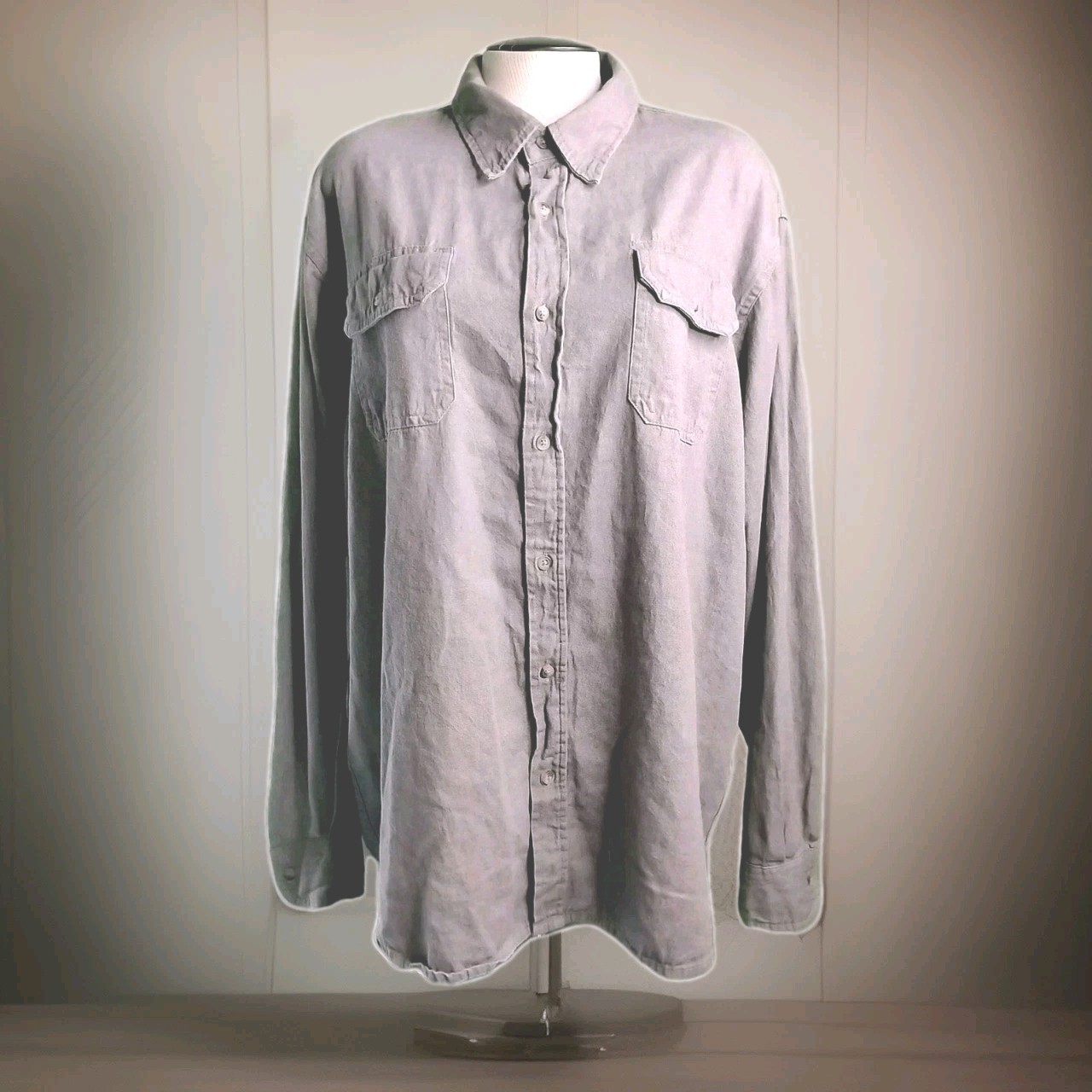 Wrangler Premium Quality Gray Button Up Denim Shirt Men's XL 100% Cotton