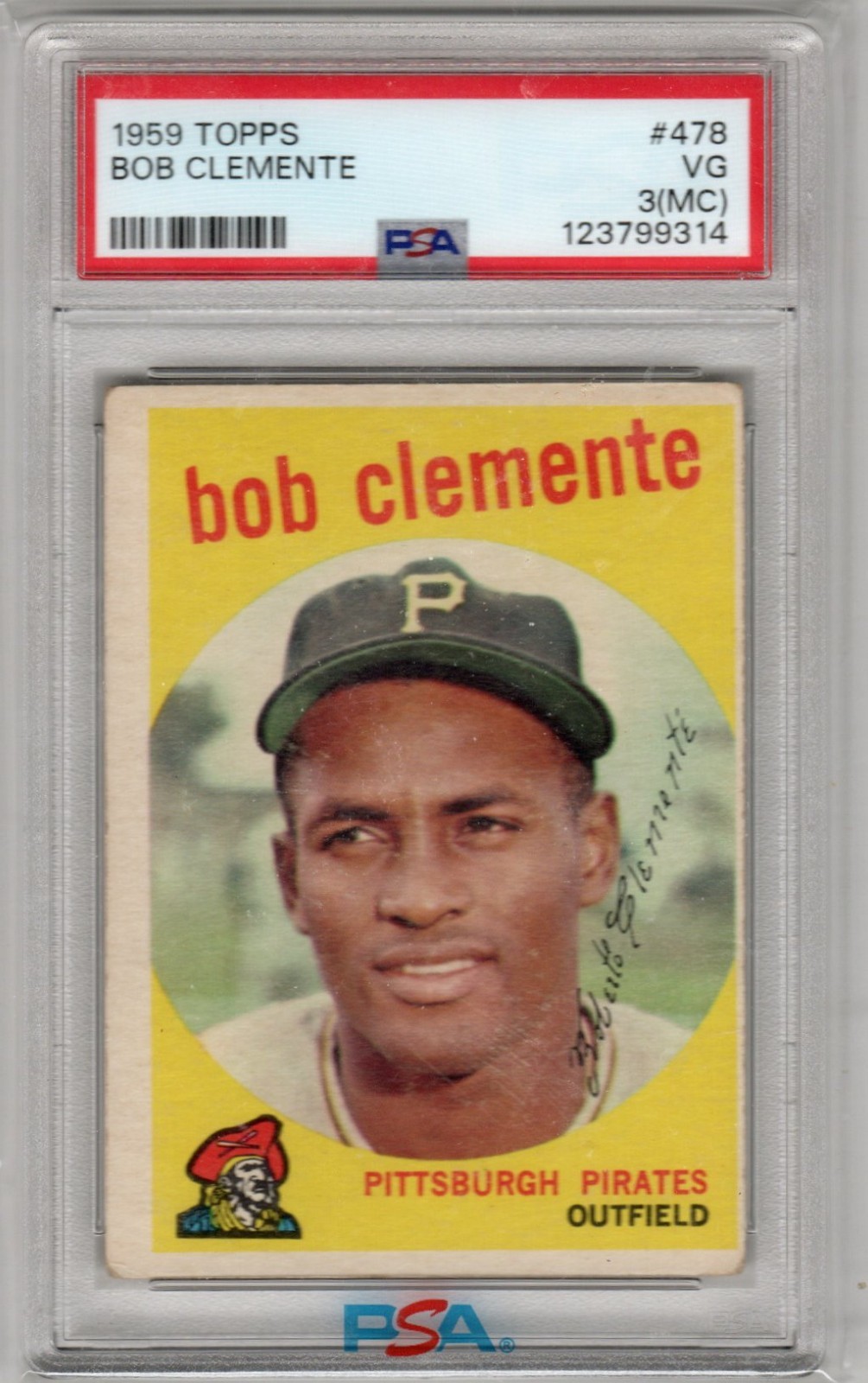 1959 TOPPS #478 BOB ROBERTO CLEMENTE PITTSBURGH PIRATES HOF - PSA 3 073026