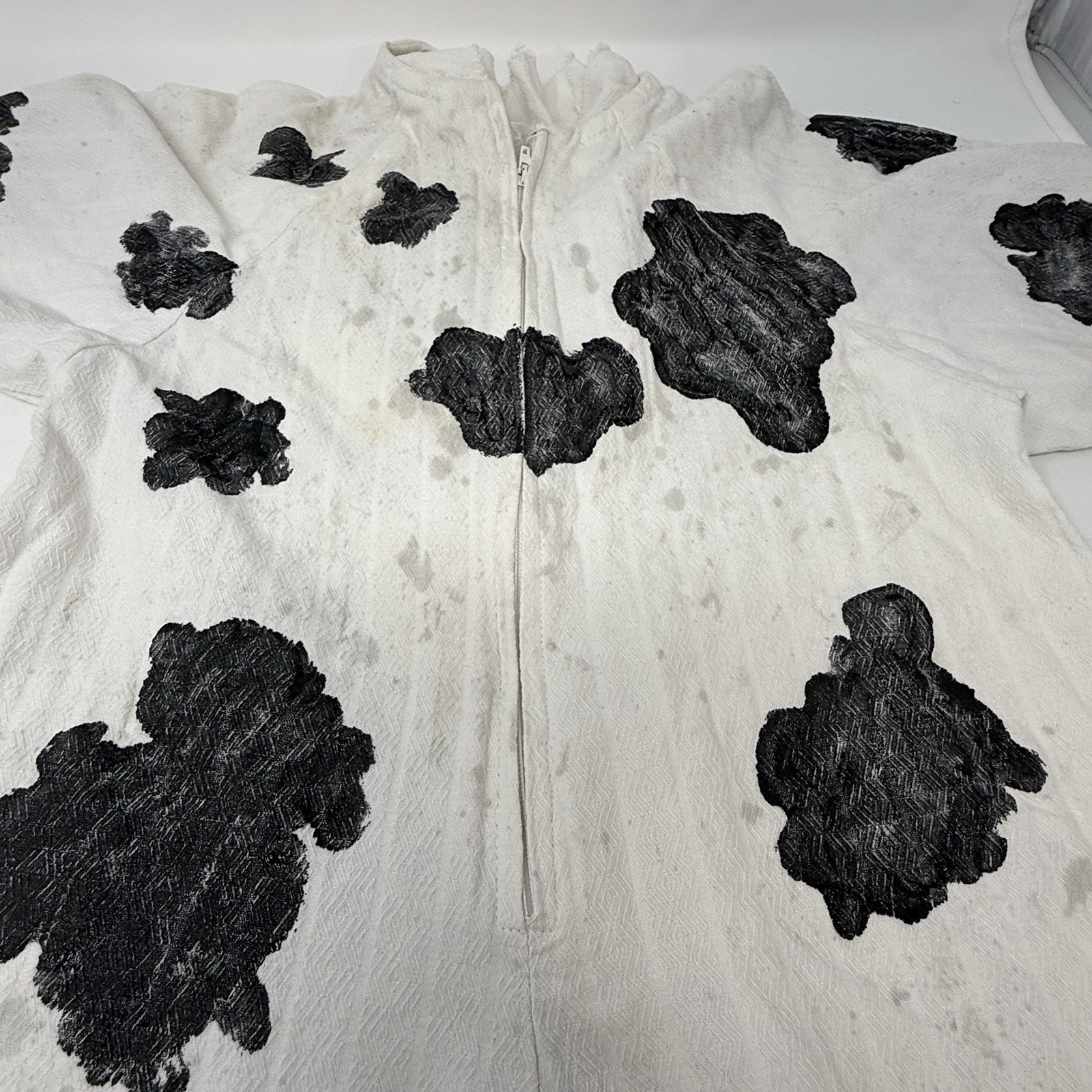 Cow Costume Toddler 2T White Black Full Body 2-Piece Homemade Pretend Play FLAW