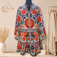 Orange, red, and black floral print dress