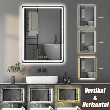 LED Bathroom Mirror Dimmable 3 Color Lights Demister Vertikal&Horizontal Mounted
