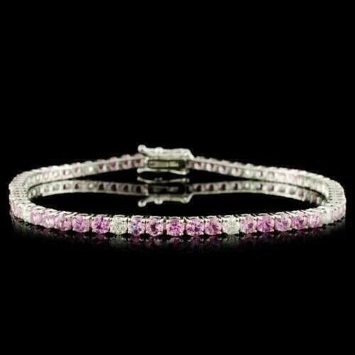 3.36 Karat 14K Weiß Vergoldet Labor Erstellt Pink Saphir & Diamant Tennis - Bild 2 von 4