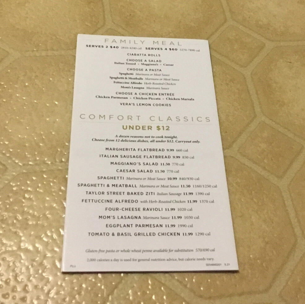 Maggiano s Little Italy Carryout Menu Cherry Hill New Jersey
