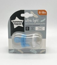 Tommee Tippee Ultra Light Pacifiers 2 Pack Blue White 6-18 Mo Soft Orthodontic