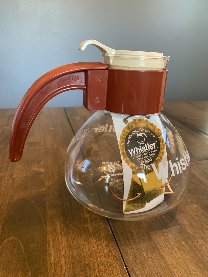 Vintage THE WHISTLER by Gemco Glass Stovetop Tea Kettle Coffee Pot 8