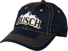 BUSCH BEER ROCKY MOUNTAIN TEXT LOGO NAVY BLUE ADJUSTABLE CURVED BILL HAT CAP NWT