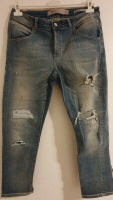 GUESS BOYFRIEND WORKER Jeans Damen W29/Blau Destroyed Pant Löcher+Flicken NP119 