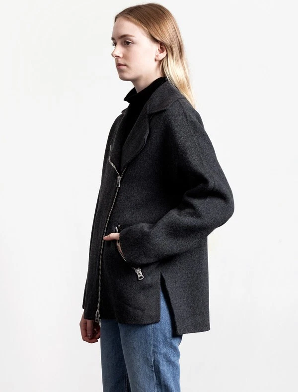 Giacca Acne Studios Envier doppia lana cashmere PUW14 blu navy zip donna taglia 34