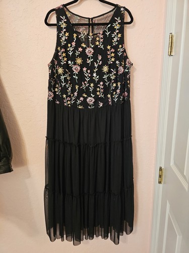 Lane Bryant Womens Black Embroidered Floral Mesh Tiered Ruffle Midi Dress Size20 - Picture 4 of 7