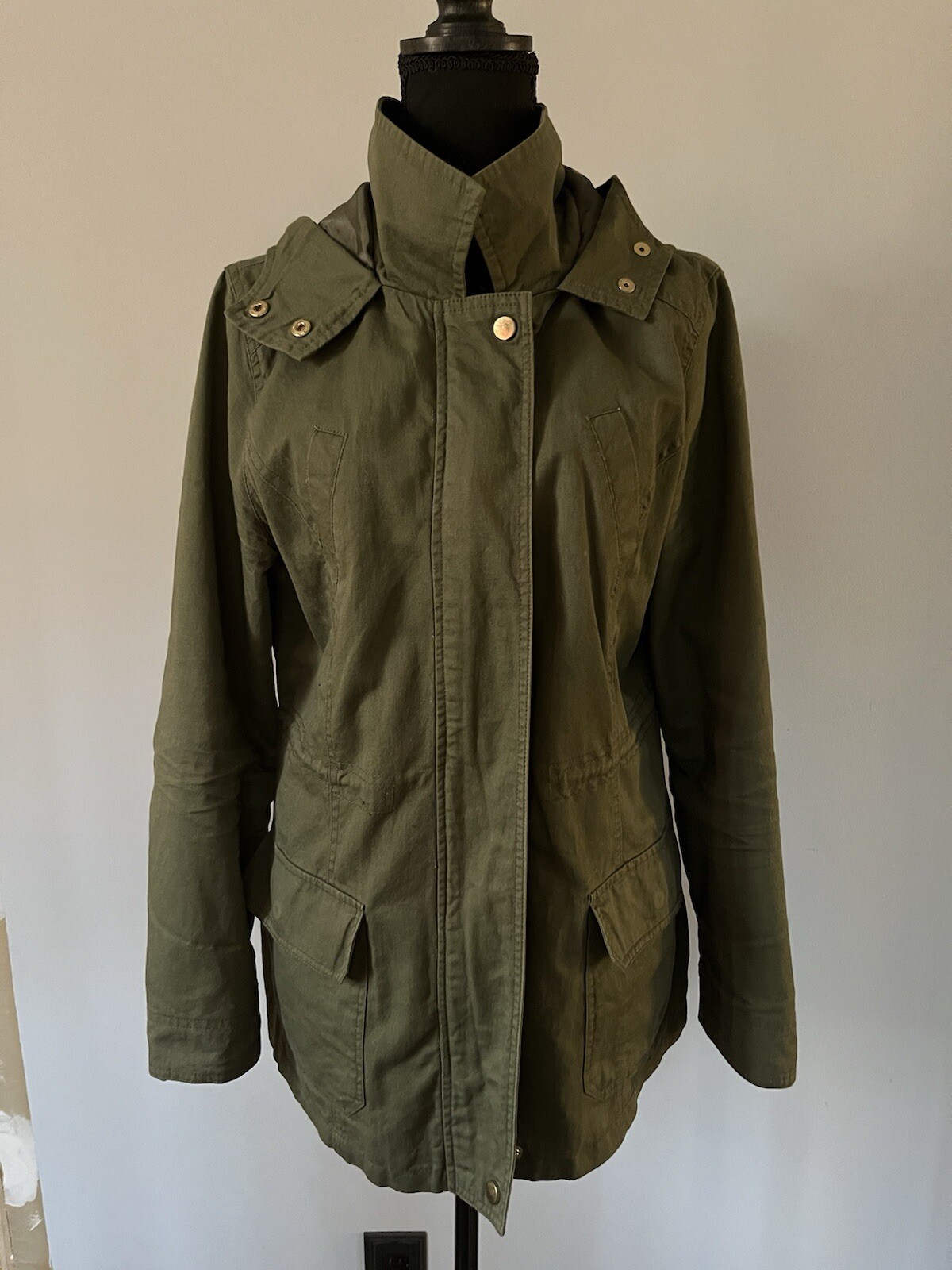 Delia*s  Y2K Style jacket womens Army green Size L utility button down With Hood