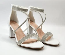 Top Moda Rosa-66 Silver Rhinestone Evening Heels Sandals Women's Size 8 M 