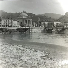 Vtg Magic Lantern Glass Slide Photo View Of Turin Italy Bridges River Po