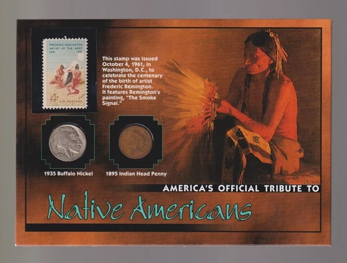 FAMOUS NATIVE AMERICANS Tribute Remington US Stamp Buffalo Bison 5c Indian Cent