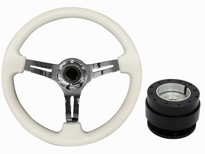 White Chrome 350mm TS Steering Wheel + Quick Release boss BKB for TOYOTA