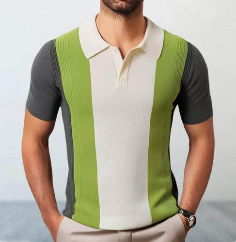Men's Youth Fashion Multicolor Striped Turn Down Collar Casual T Shirt Tee 0545 - Foto 10 di 12
