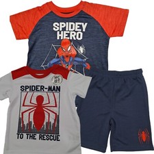 Marvel Spider-Man 3-Piece Boys' Set: Red T-shirt Blue T-shirt Shorts Size 6 New