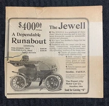 Vintage FOREST CITY MOTOR CAR 5.5x5 Automotive Print Ad G/VG 3.0 Jewell Runabout