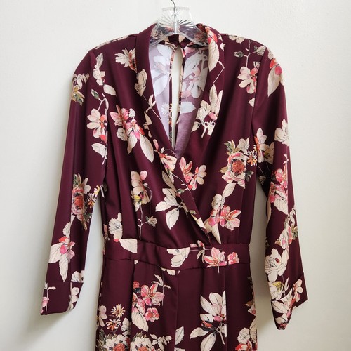 Zara Basic Collection Jumpsuit Women's XS Burgundy Floral Cottagecore Boho Chic - Picture 2 of 22