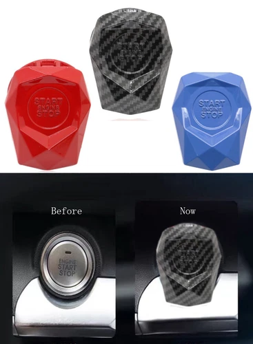 Black Carbon Fiber Engine Start Stop Button Cover Protection Trim For All Cars