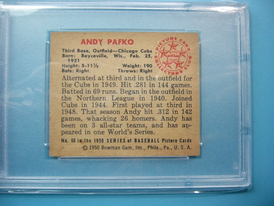 Tarjeta de béisbol 1950 Bowman MLB #60 Andy Pafko PSA 7 casi nueva ¡¡nueva nítida!! Bowman GL '50 Foto 4 de 4