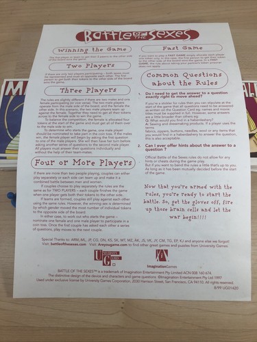 Battle of the Sexes Board Game by University Games Complete Game Night 1997 - Picture 6 of 11