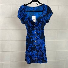 $128 NWT Free People A Thing Called Love Mini Dress Size 6 Navy Combo Boho 90s