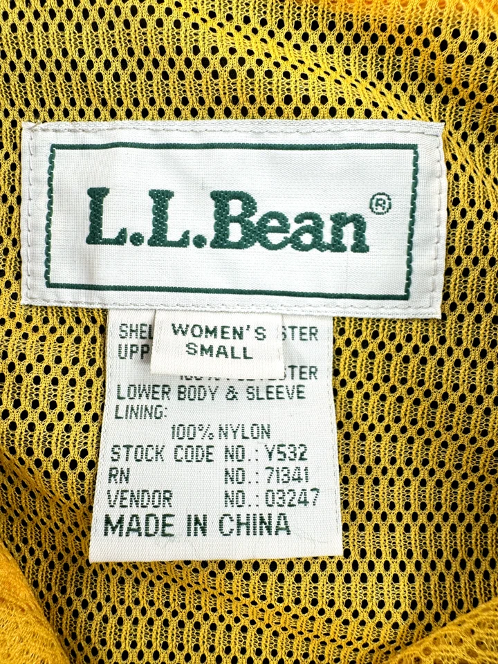 Chaqueta cortavientos vintage LL Bean para mujer S amarilla negra anorak con capucha años 90 Foto 4 de 4