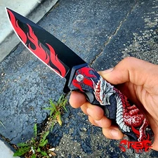 8" Red Flame SPRING ASSISTED Open FOLDING Black BLADE TACTICAL Pocket KNIFE EDC