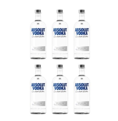 6x Absolut Vodka 40 % Vol. - 1 Liter Flasche Wodka
